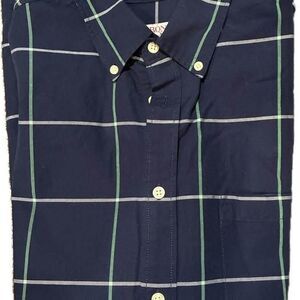 Merona Navy Blue Plaid Oxford Shirt Large